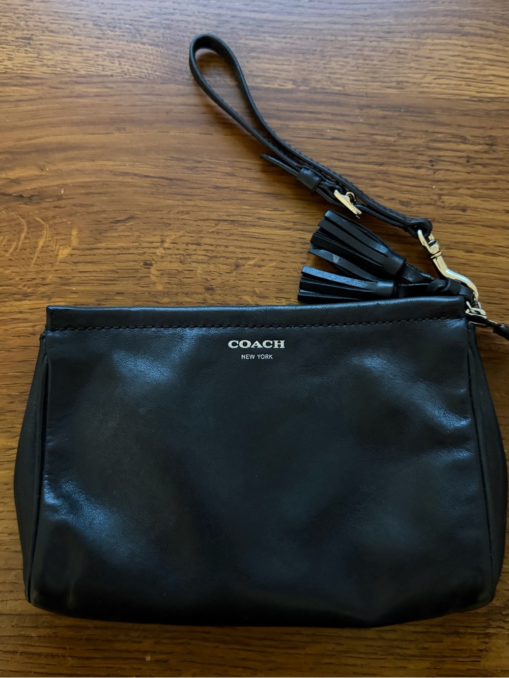 Coach Black Leather Wristlet with Tassel